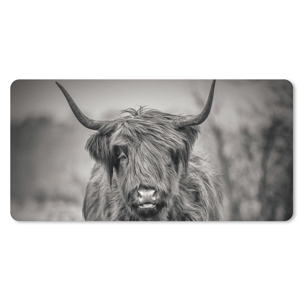 MuchoWow Mauspad Mousepad Schottischer Highlander - Schwarz und Weiß 60x30 cm - Mousepads - Maus Mat - Pad - Mausunterlage - Nachhaltig