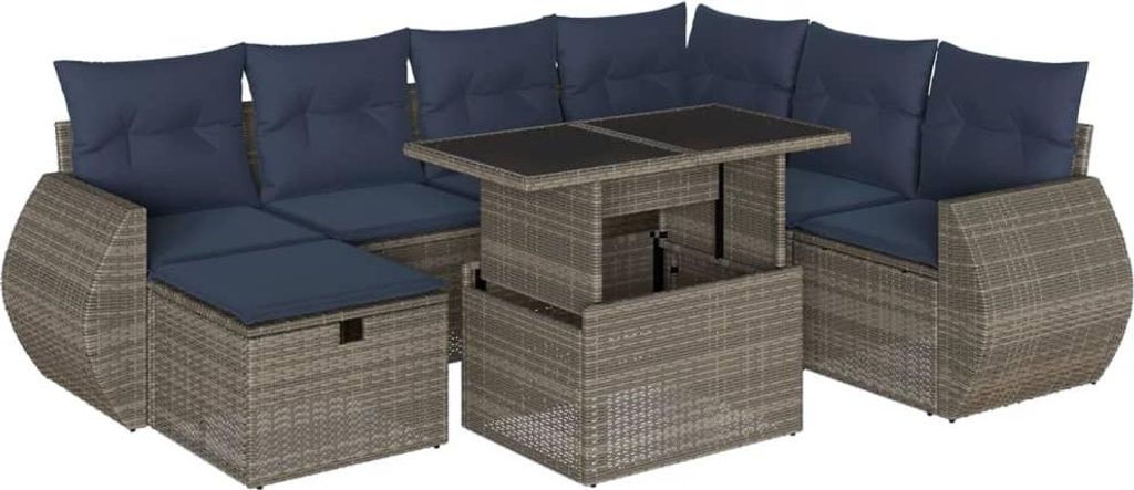 vidaXL 8-teiliges Gartensofa-Set mit Kissen, grau, Polyrattan
