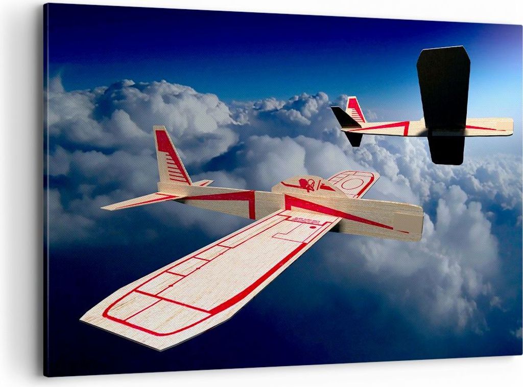 Bild auf Leinwand - Leinwandbild - Segelflugzeuge fliegen hoch Modell - 100x70cm - Wand Bild - Wanddeko - Leinwanddruck - Bilder - Kunstdruck - Lei...