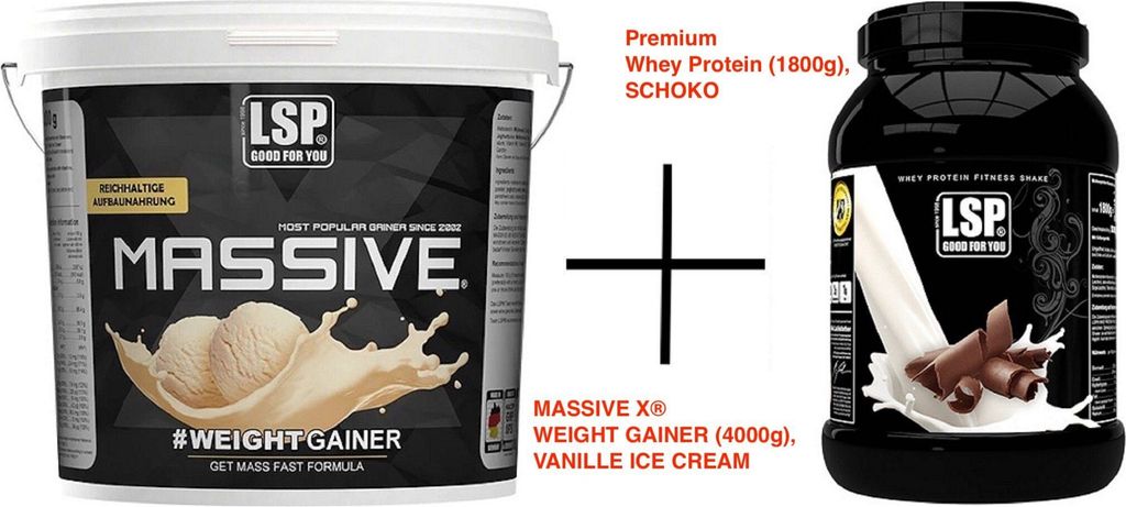 LSP MASSIVE X Weight Gainer + Premium Whey Protein Schoko, pulver