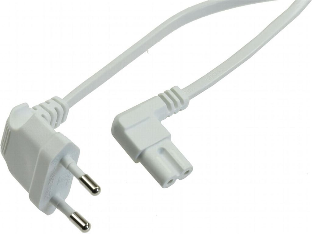 Netzkabel Winkel-Euro > Winkel-Doppelnut H03VVH2-F 2x0.75mm², 2,5A/250V, 2m, weiß