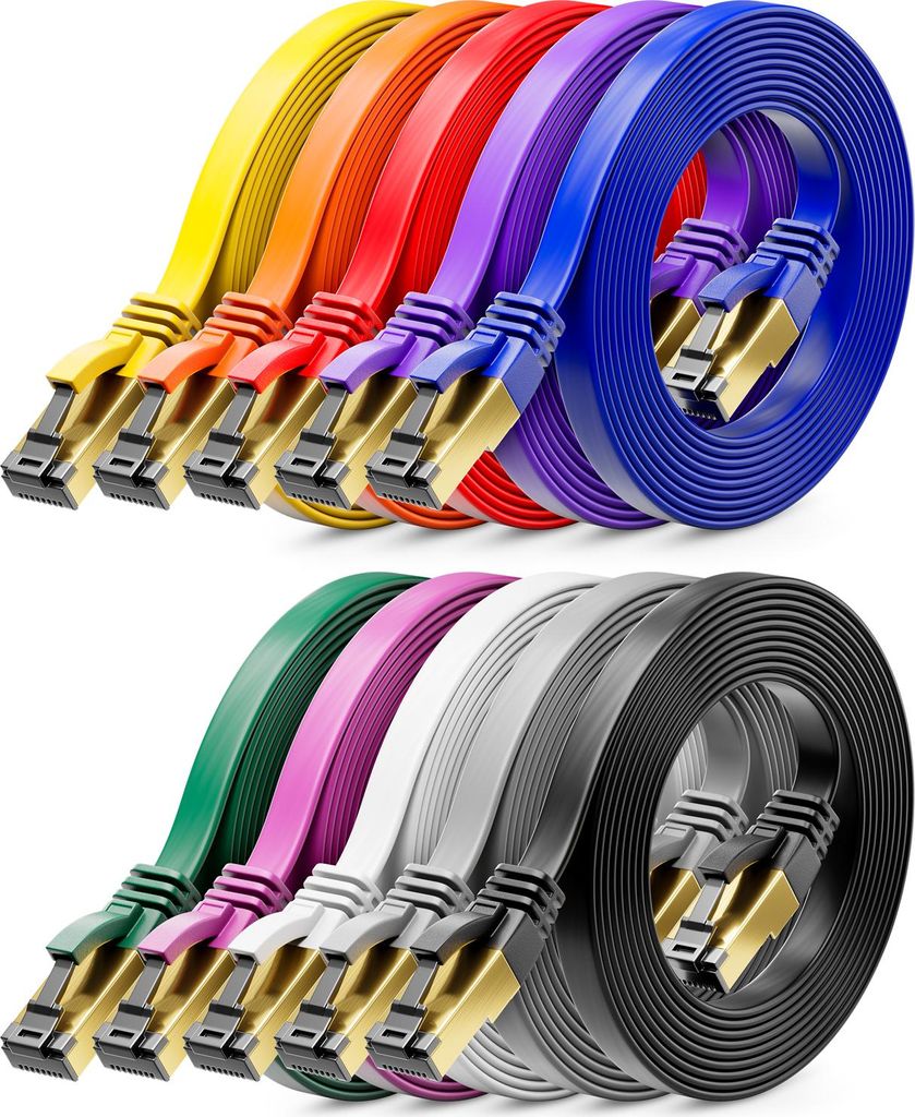 deleyCON 10x 2m CAT 8 Netzwerkkabel Flach (40 Gbit/s, Kupfer) Gigabit Ethernet LAN Cable - Flaches Dünnes Kabel Flachkabel Patchkabel Lang - RJ45 ...