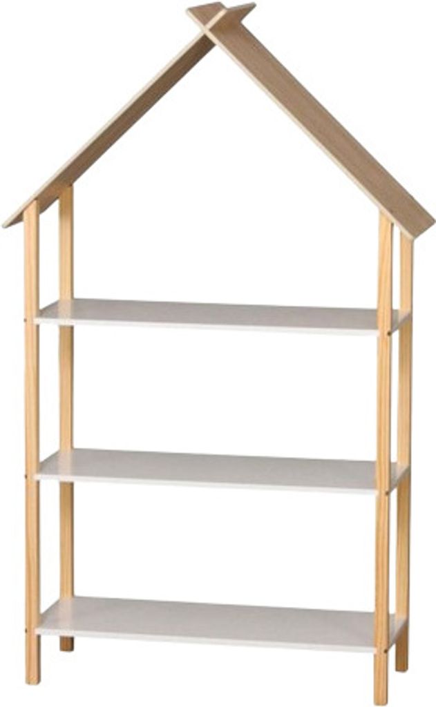 Kinderbuchregal 3 Fächer Haus, Bambus, weiß 78,5x30x131cm