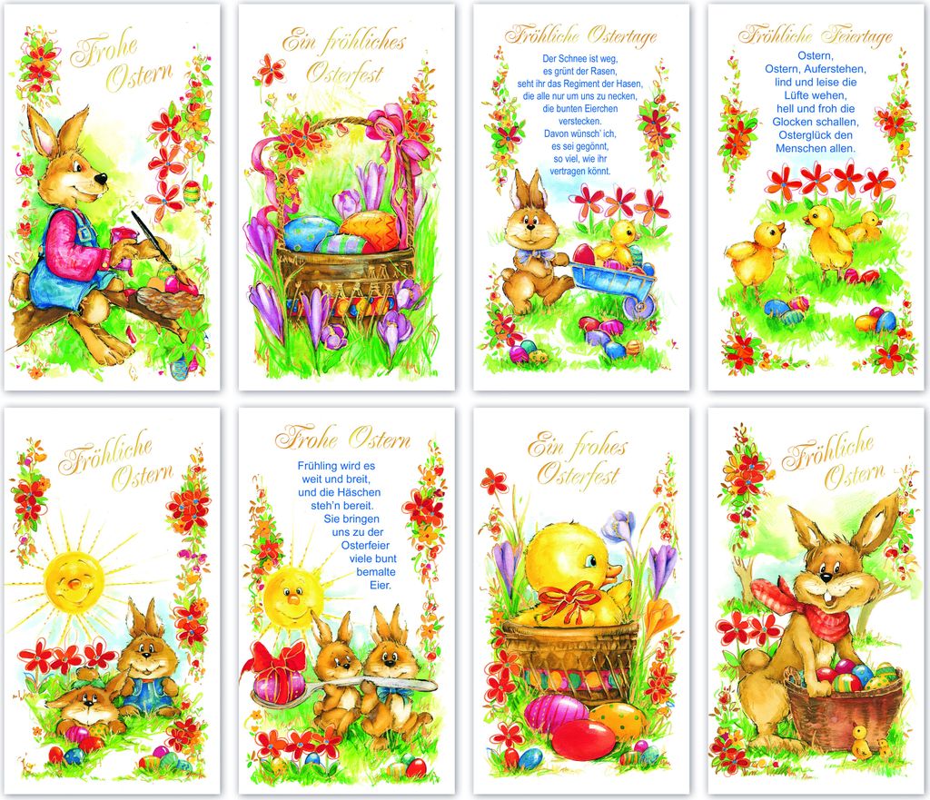 Glückwunschkarten Ostern 100 Stück 8 Motive