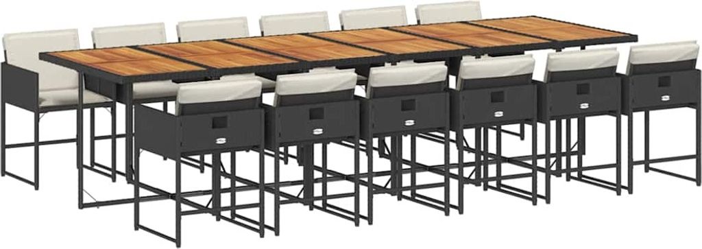 vidaXL 13-tlg. Garten-Essgruppe mit Kissen Schwarz Poly Rattan