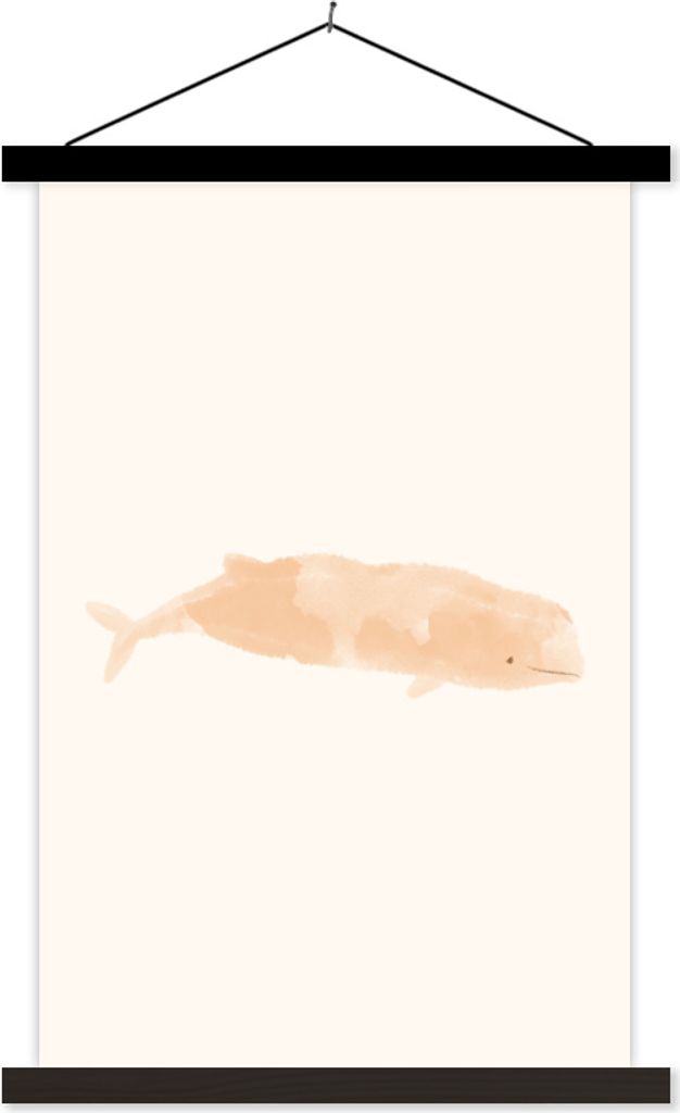 MuchoWow Textilposter Wal - Pastell - Rosa 60x90 cm mit schwarzem Rahmen - Poster Wohnzimmer