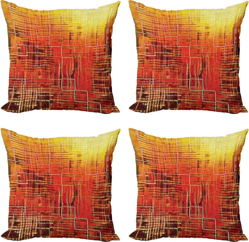 ABAKUHAUS Burnt orange Kissenbezug Set (4 Stück), Grunge Retro-Mosaik, Moderner Doppelseitiger Digitaldruck, 45 cm x 45 cm, Orange Gelb