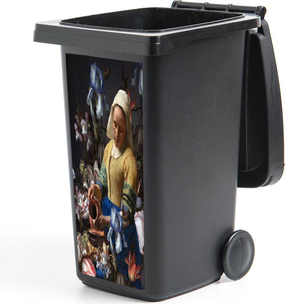 MuchoWow Mülltonnenaufkleber Milchmädchen - Blumen - Regenbogen 38x80 cm - Behälteraufkleber - Mülleimer-Aufkleber - Container-Aufkleber