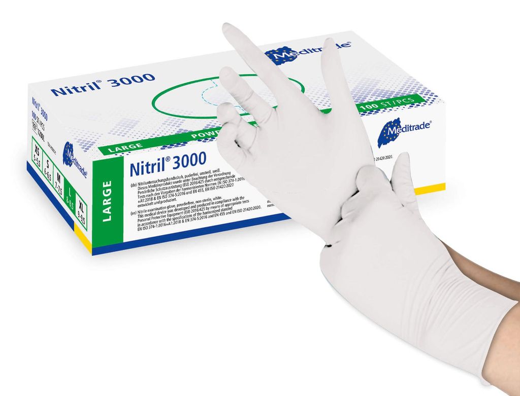 Meditrade Nitril 3000 Untersuchungshandschuhe weiß Gr. L Produktbild 