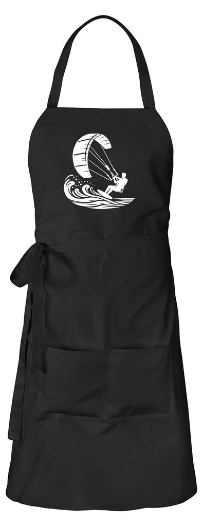 Huuraa Schürze Kitesurfen Silhouette Schwarz mit Taschen Baumwolle Kochschürze Geschenkidee