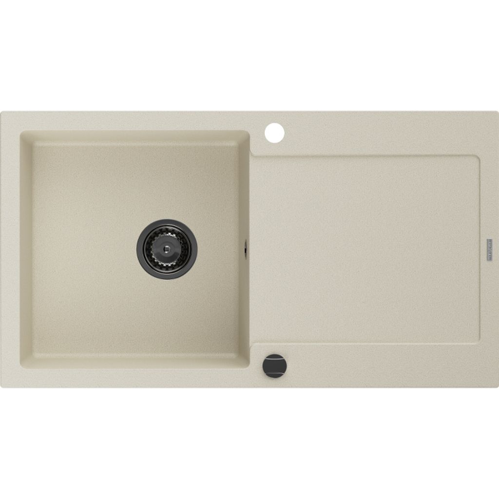 Mexen Leo Granitspüle mit einem Becken und einer Abtropffläche 900 x 500 mm, Beige, Siphon Schwarz - 6501901010-69-B