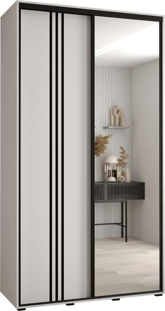 MEBLE KRYSPOL Cannes 7 Schrank mit 2 Schiebetüren - 205,2x140x45 cm - Weiß Weiß Schwarz