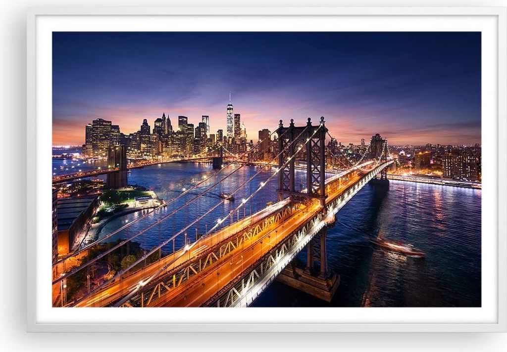 Gerahmtes Poster - Weißer Rahmen - Usa amerika new york manhattan - 91,5x61 cm - Wand Bild - Wanddeko - Wandbilder - Wandposter - Bilderrahmen - B...