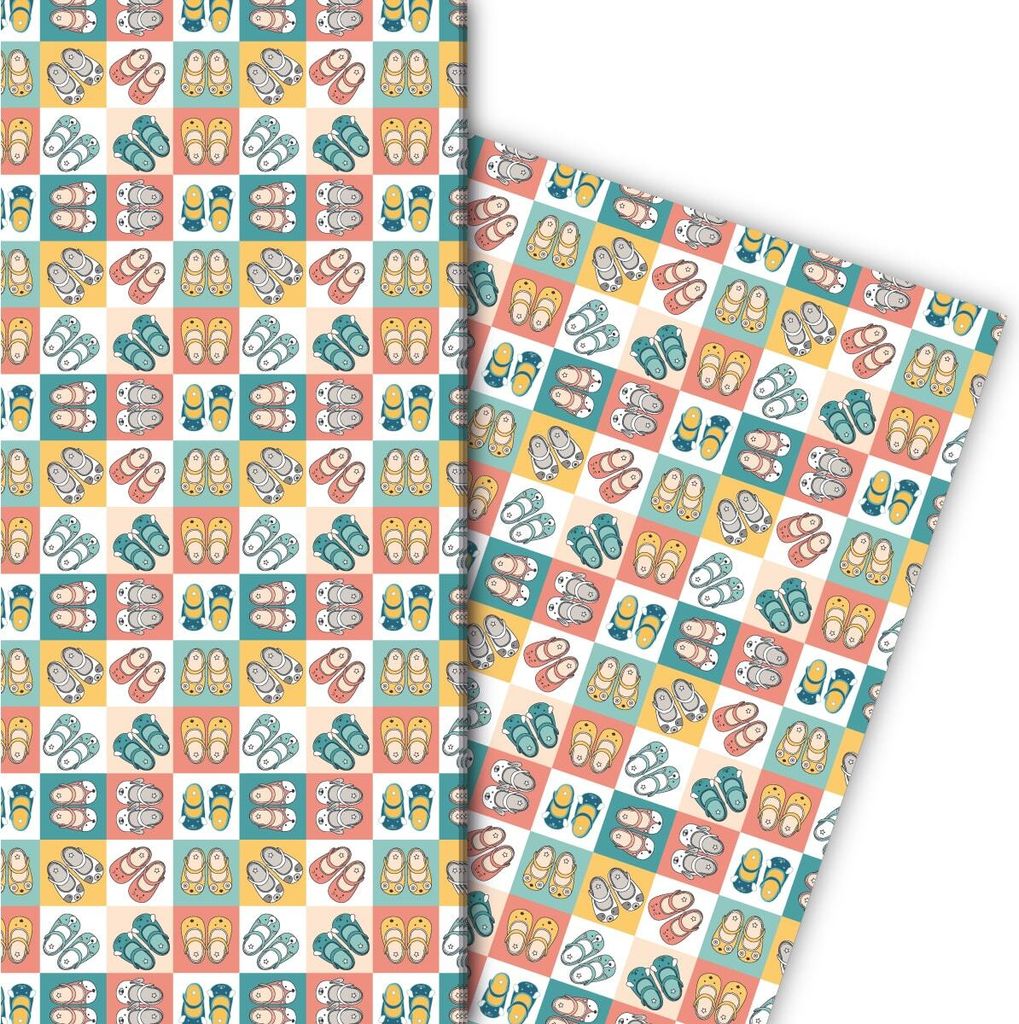 Nettes Baby Geschenkpapier zur Geburt mit Schühchen, kleines Muster - G7705, 32 x 48cm
