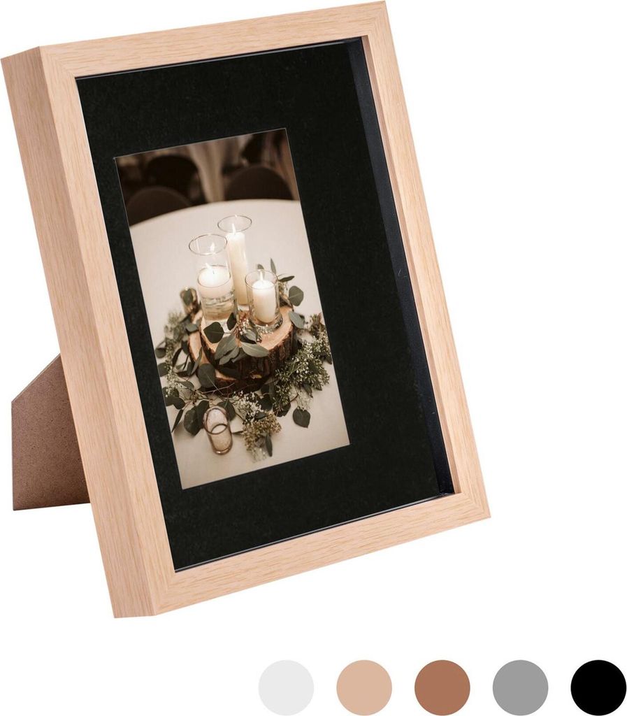 Nicola Spring 8 x 10 3D-Schatten-Kasten-Foto-Rahmen - Pop-up-Anzeige Bilderrahmen mit 4 x 6 Montage - Glas Aperture - hellen Holz / Schwarz