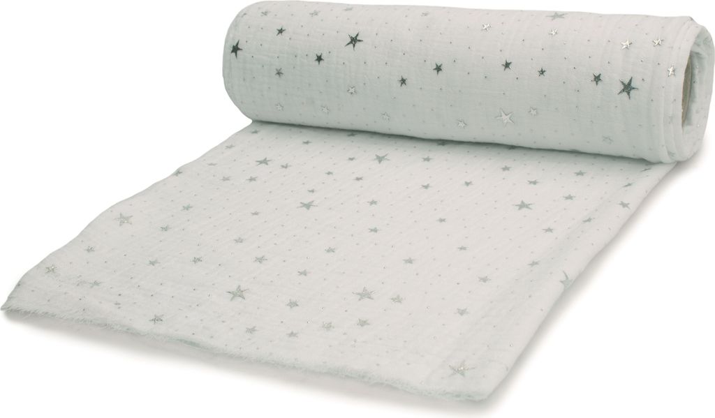 Mousseline avec étoiles argentées, double gaze, blanc, 50 x Image du produit 
