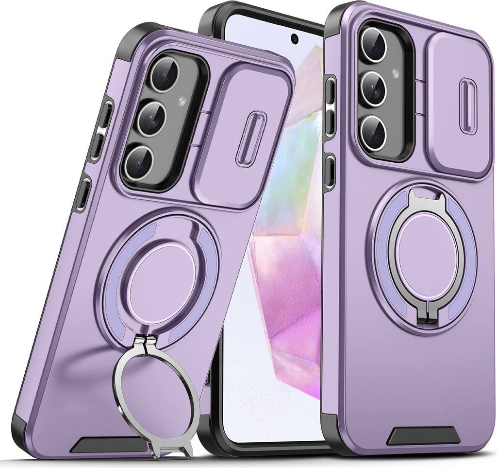 Handyhülle für Samsung Galaxy A35 / A55 Dual-Layer Stoßfest Militär Hülle mit Dia Kameraschutz und Magnetisch Ring Ständer Lila