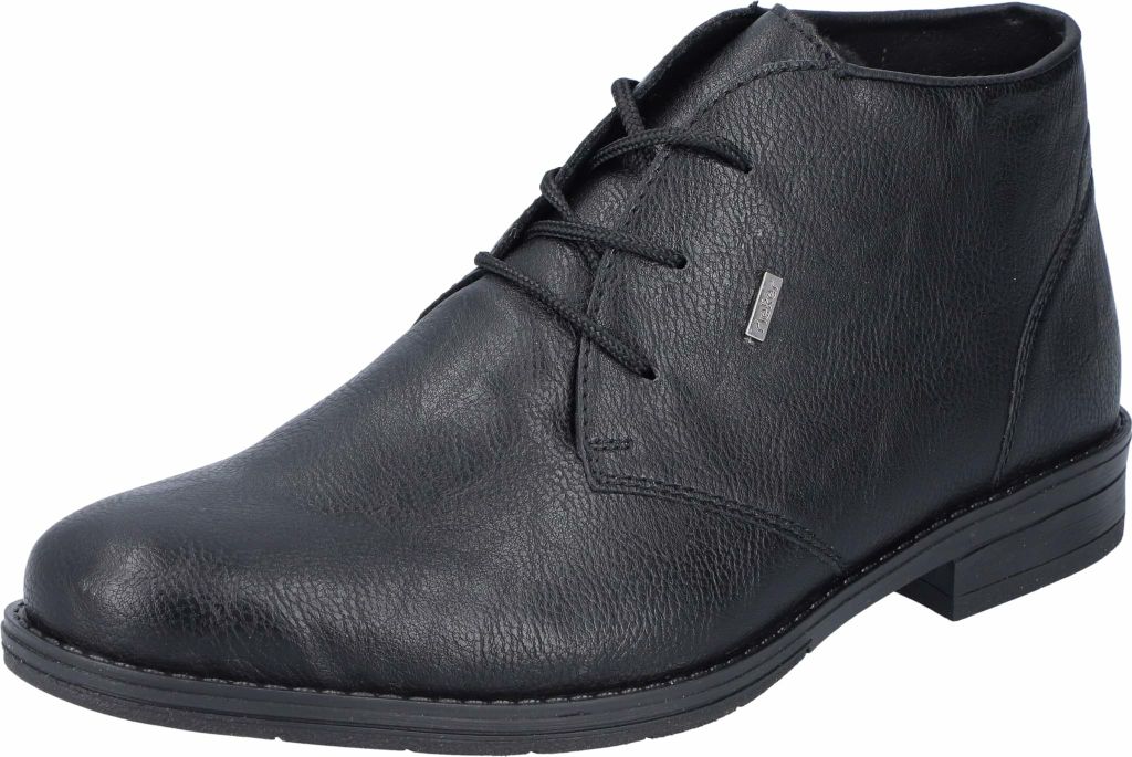 A black leather boot on a white background.