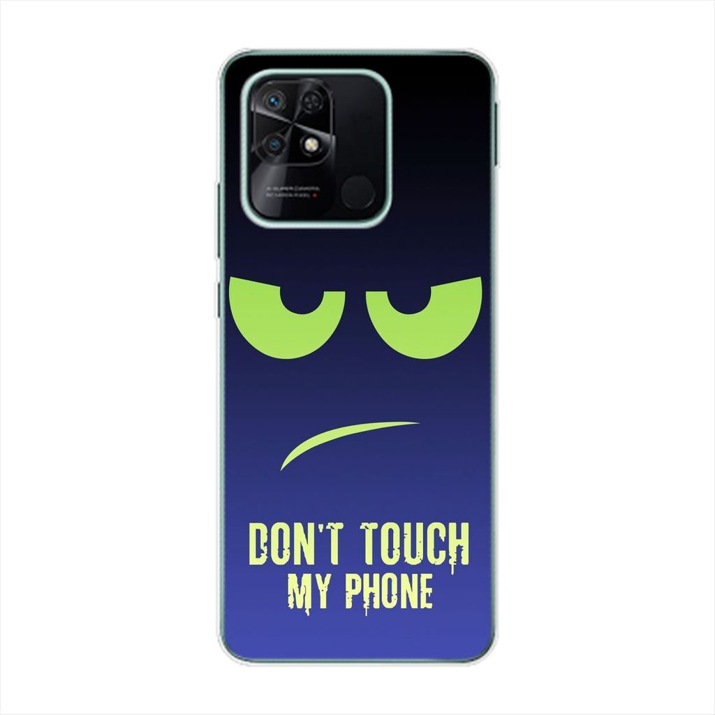 König Design Hülle kompatibel mit Xiaomi Redmi 10C Kunststoff Soft Handyhülle - Handy Case Dont Touch My Phone Grün Blau