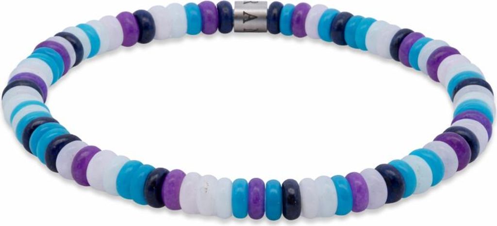 7FB-0807 - Frank 1967 - Herrenarmband - Perlenarmband - Weiß, Hellblau, Dunkellila & Dunkelblau - Farbe Silber