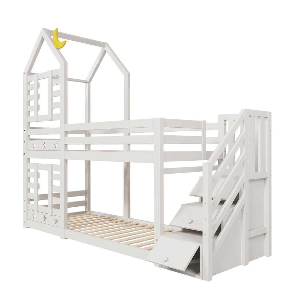 Flieks Etagenbett 90x200cm mit Stauraumtreppe, Kinderbett Produktbild 