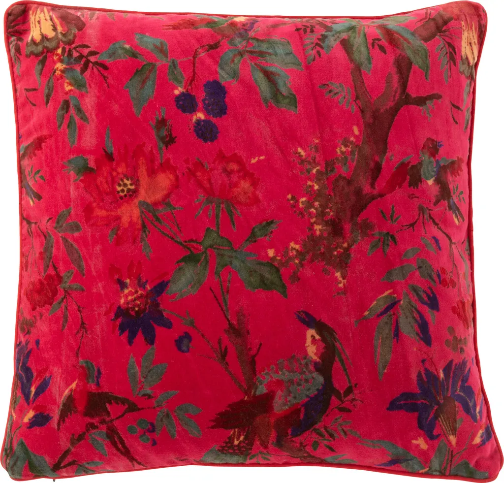 Décoration de Chambre : Coussin Rose Velours Oiseaux pour Ambiance Zen
