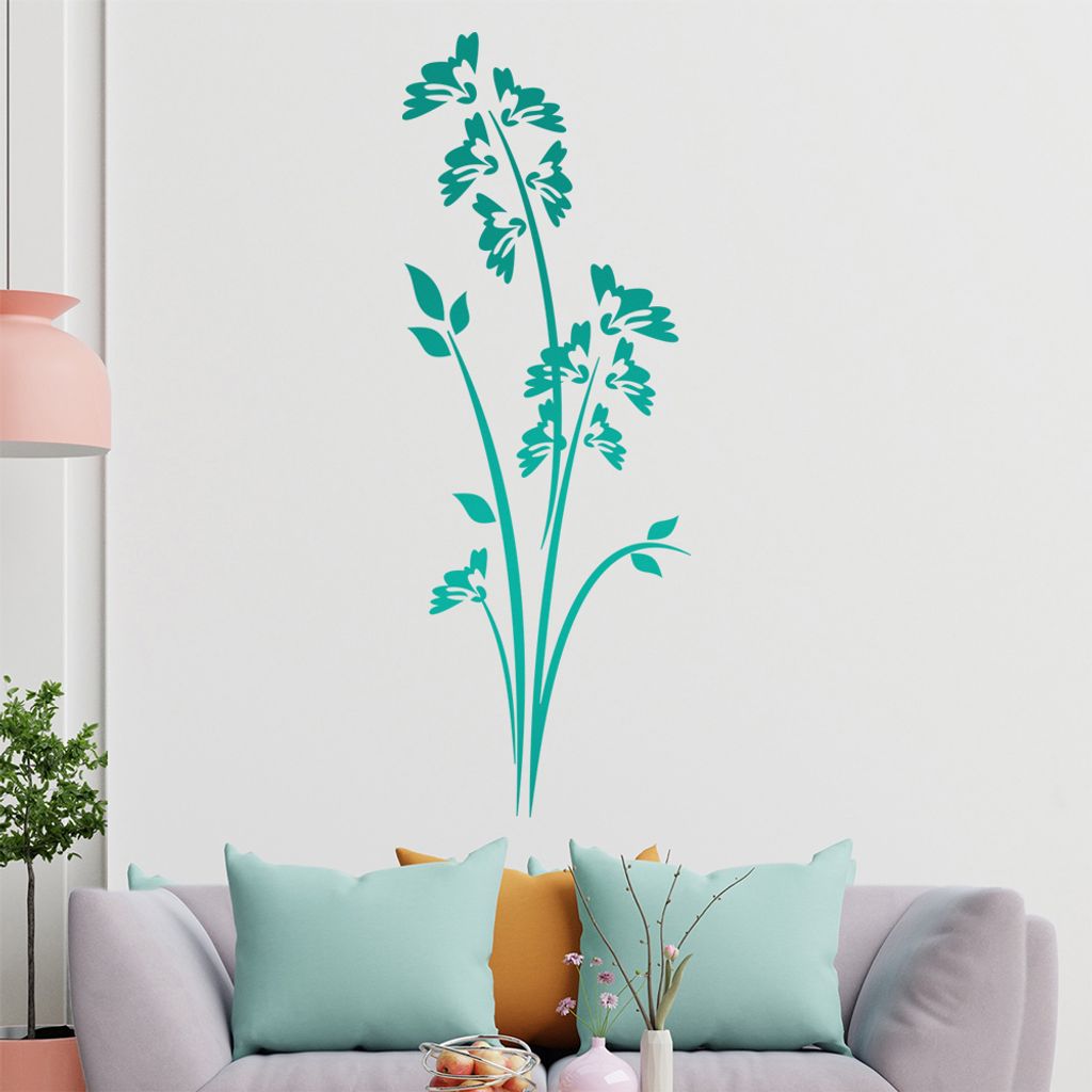 Blüten - Gräser - Frühling Wandtattoo in 6 Größen - Wandaufkleber Wall Sticker - Dekoration, Küche, Wohnzimmer, Schlafzimmer, Badezimmer