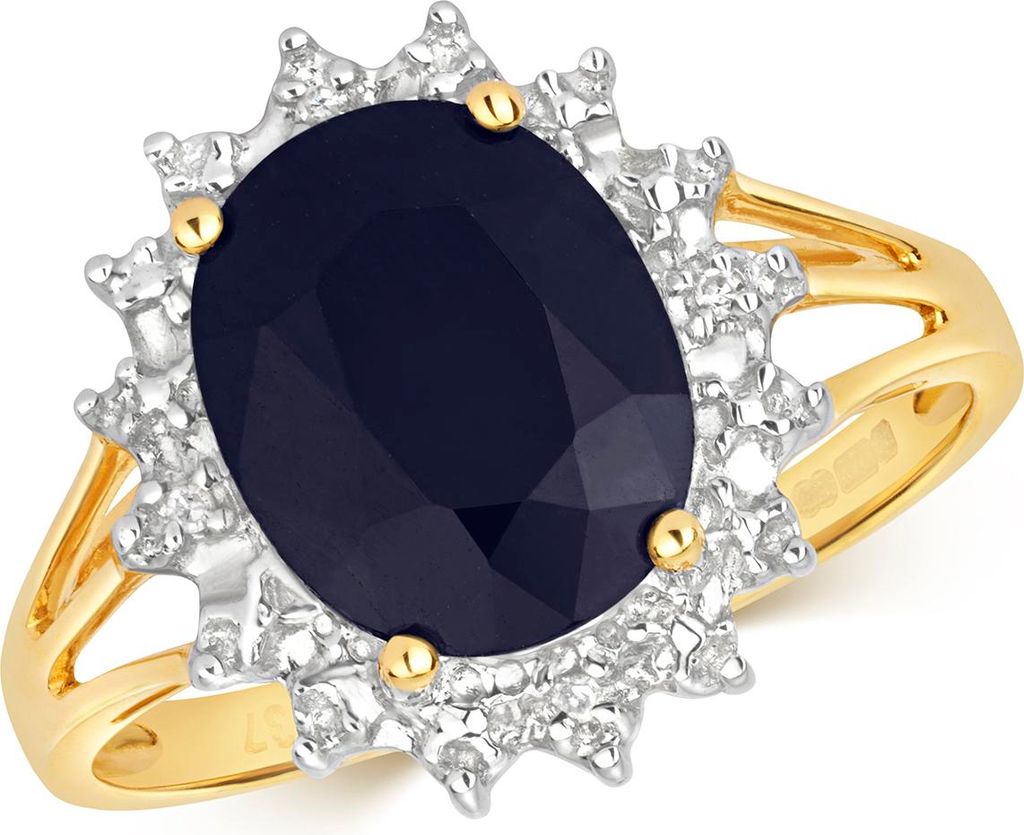 Moderner 9 Karat (375) Gold Diamant Damenring Brillant-Schliff H - PK mit Saphir, 54 (17.2); TRS28725RSN