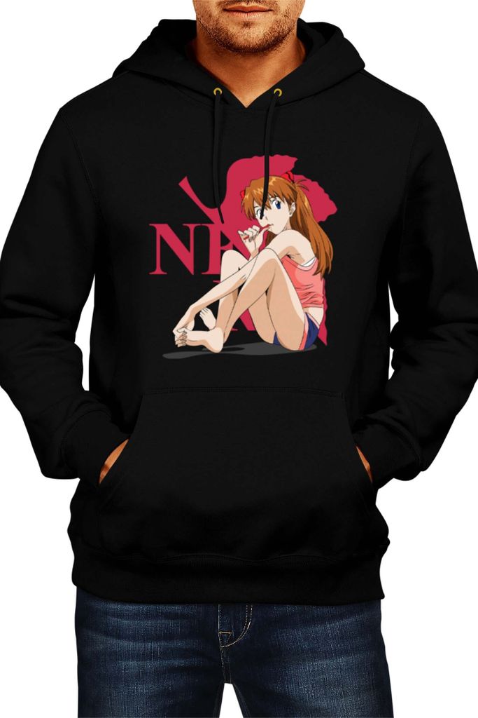 Herren Kapuzenpullover Anime Manga Neon Anime Genesis Manga Evangelion Asuka Langley Soryu 02 Asuka Neon, Man XL / Schwarz