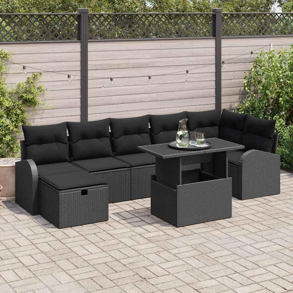 Maison Exclusive - Garten-Sofa-Set mit Kissen 8 pcs Schwarz Poly Rattan