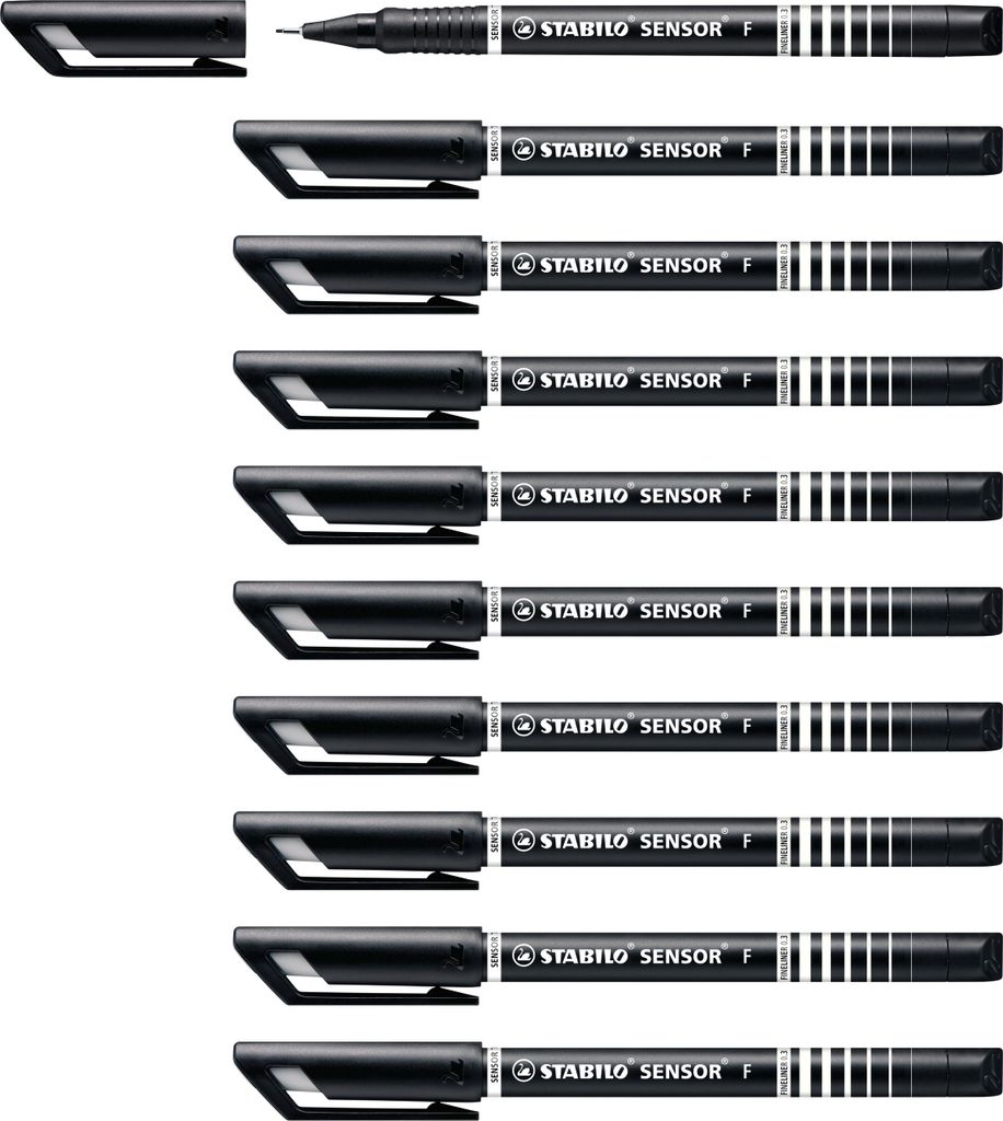 Fineliner mit gefederter Spitze - STABILO SENSOR F - fein - 10er Pack - schwarz