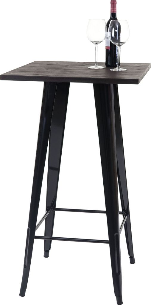Stehtisch MCW-A73 inkl. Holz-Tischplatte, Bistrotisch Bartisch, Metall Industriedesign MVG 107x60x60cm schwarz