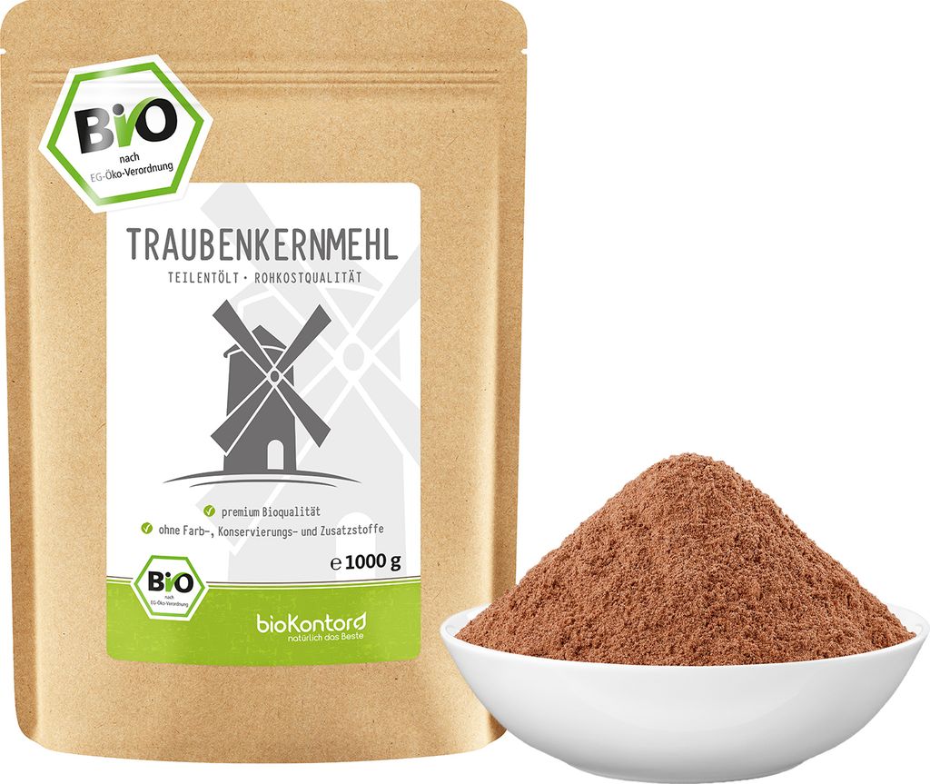 Traubenkernmehl 1000 g | teilentölt | 100% natürlich - ohne Produktbild 