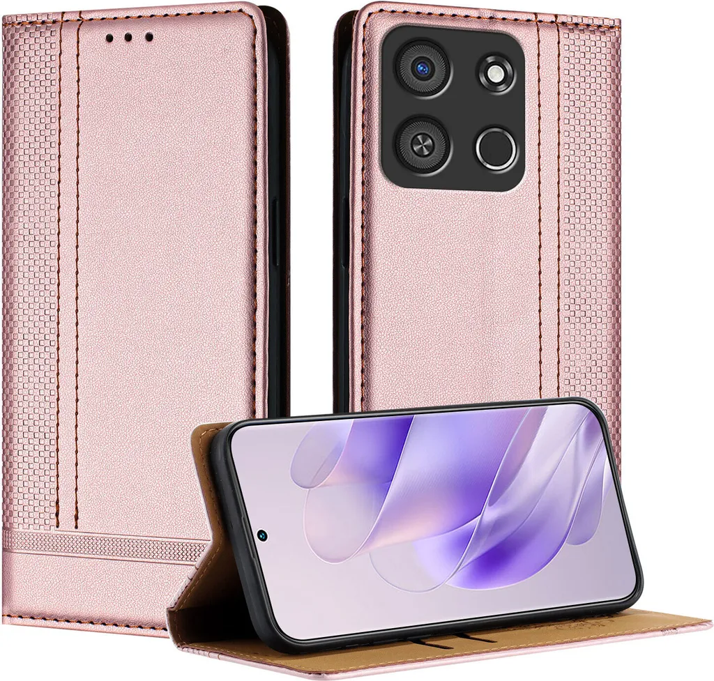 Custodia itel A05S in Pelle Rosa con Supporto | Protezione Wallet Elegante