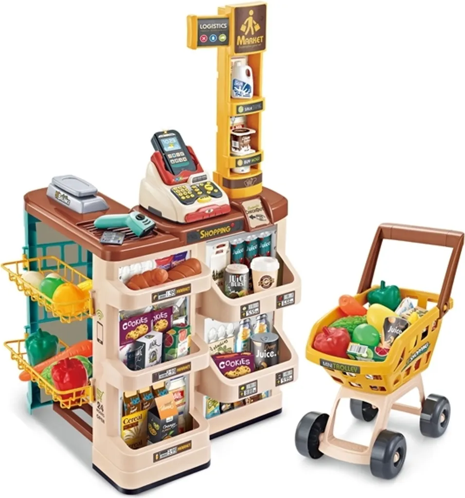 WOOPIE Shop Supermarché avec Chariot de Courses et Caisse Enfant