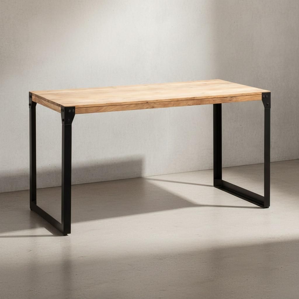 Esszimmertisch 120x60x76 cm Akazie Massivholz Metall Esstisch Industrial, Küchentisch mit Metallbeinen, Holztisch Klein, Speisetisch Esszimmer Rec...