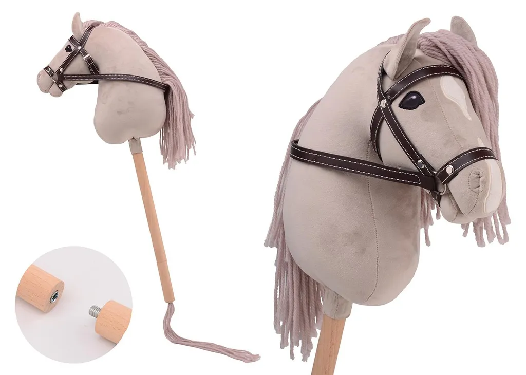 Cheval Bâton Hobby Horse Deluxe Johntoy Beige 80 cm pour Enfant en Suédine