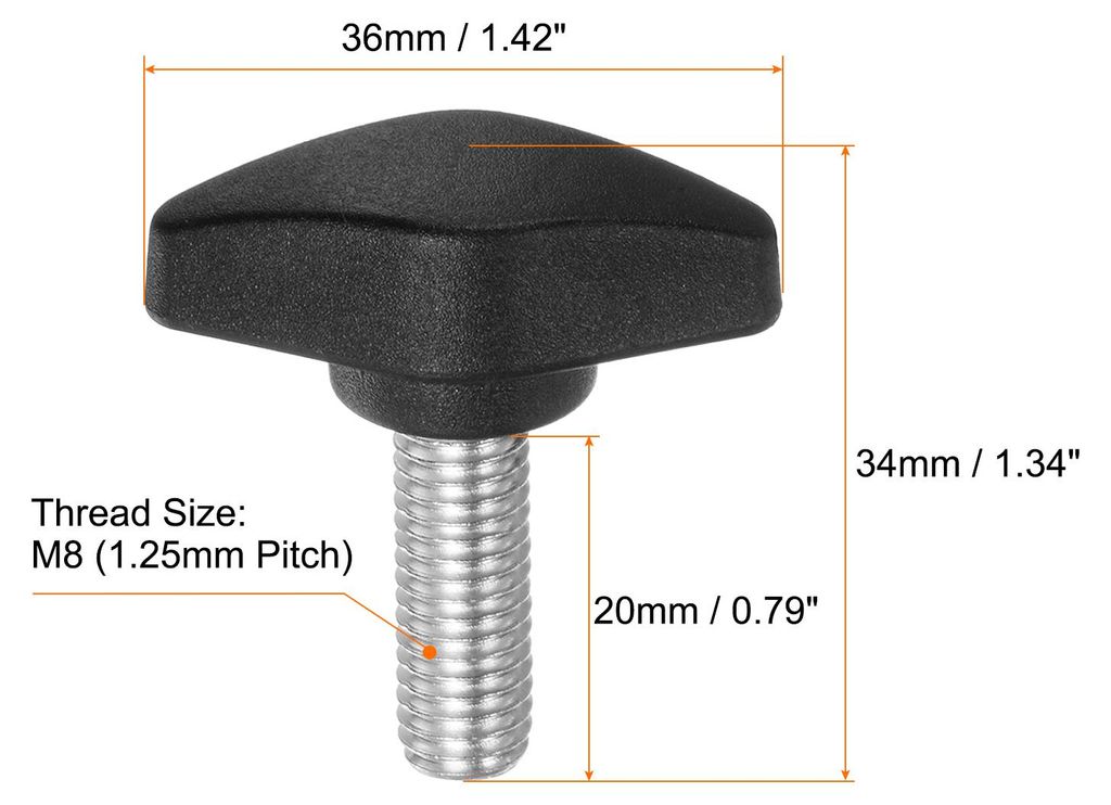 4 Stš¹ck R?ndelschrauben M8 x 20mm Flš¹gelschraube mit T-f?rmige Handgriff, Verzinkte Kohlenstoffstahl Gewindebolzen Daumenschrauben 36mm Spann...