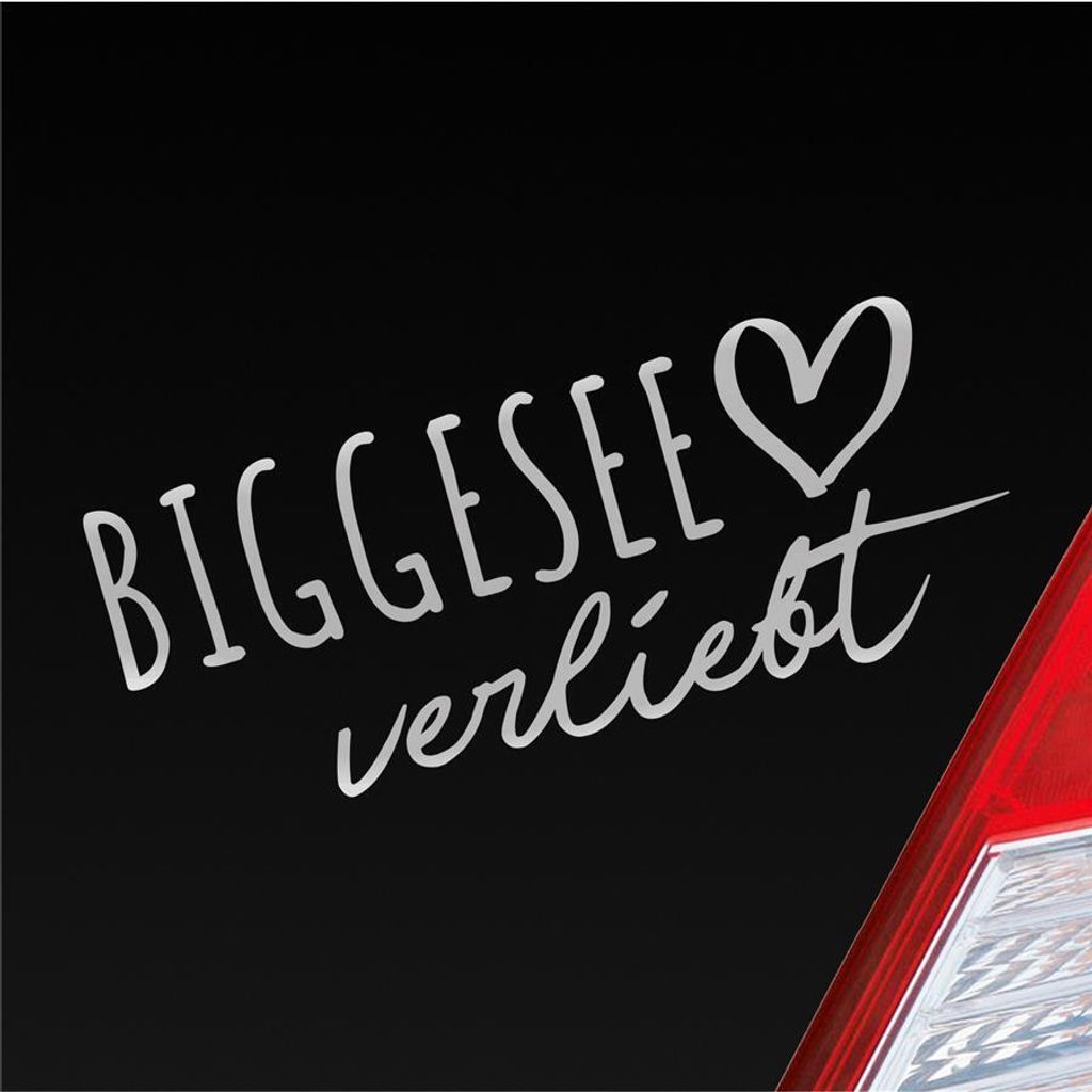 Auto Aufkleber Biggesee verliebt Herz See Sea Liebe Car 19x8 cm Silber Sticker Heckscheibenaufkleber