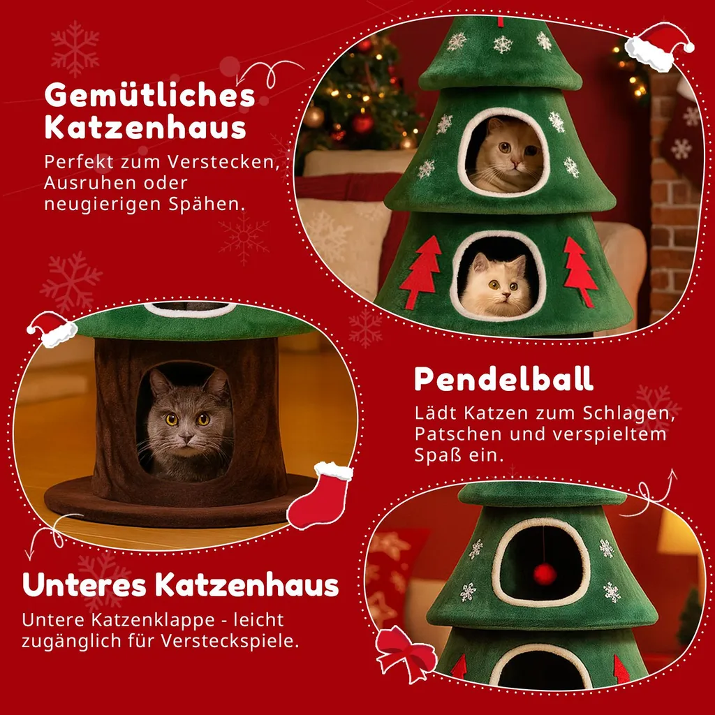 Arbre à chat stable 135 cm avec colonnes à griffer et niche douillette - 6