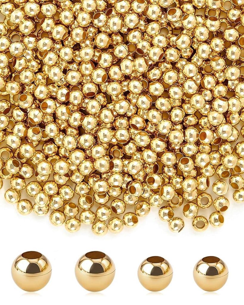 Vergoldete Perlen 600 Stück, 3–4 mm, 18 K, für DIY-Schmuck