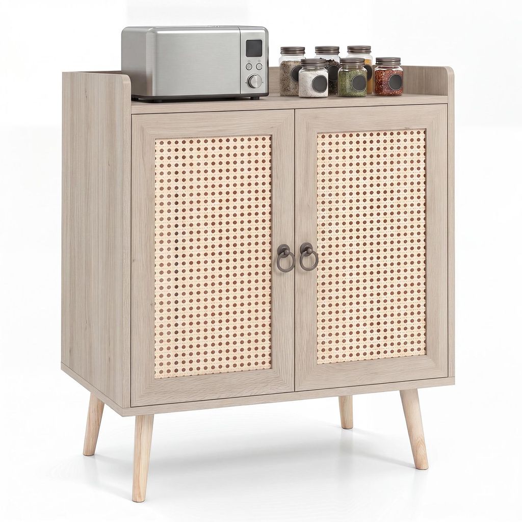 COSTWAY Sideboard Holz, Buffetschrank mit 2 Rattantüren, Produktbild 