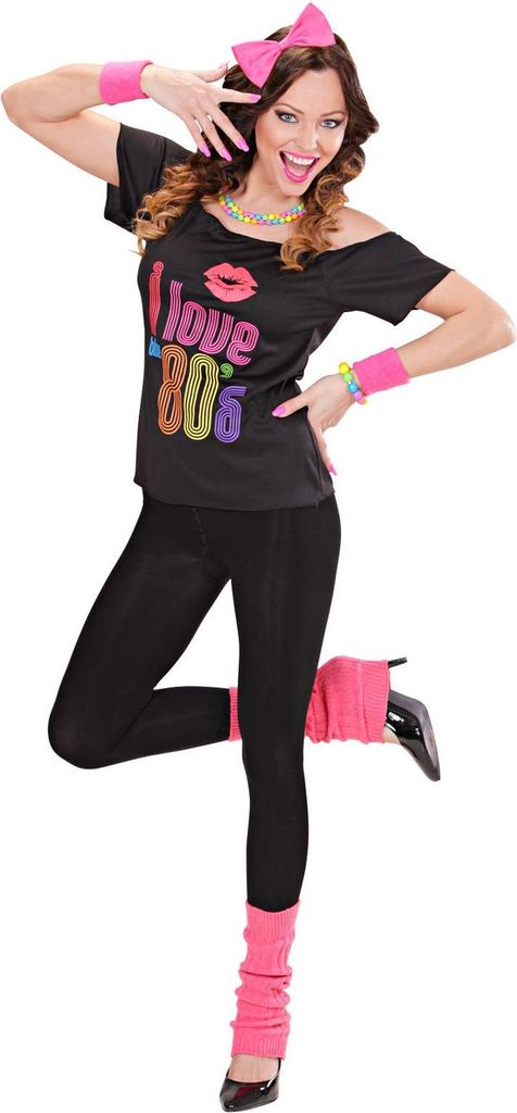 80er Jahre Kostüm-Set für Damen Disco 3-teilig schwarz-pink Produktbild 