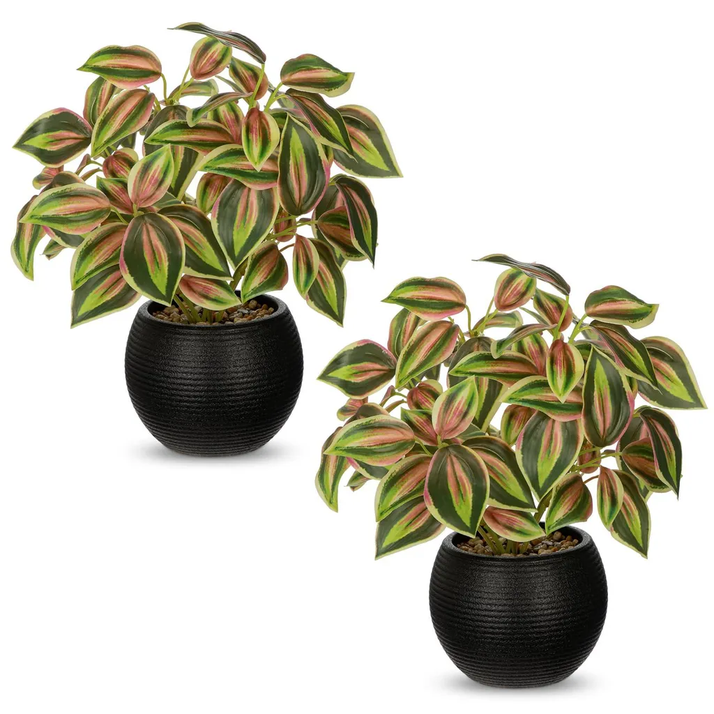 Lot de 2 plantes artificielles Tradescantia Zebrina en pot noir 30 cm