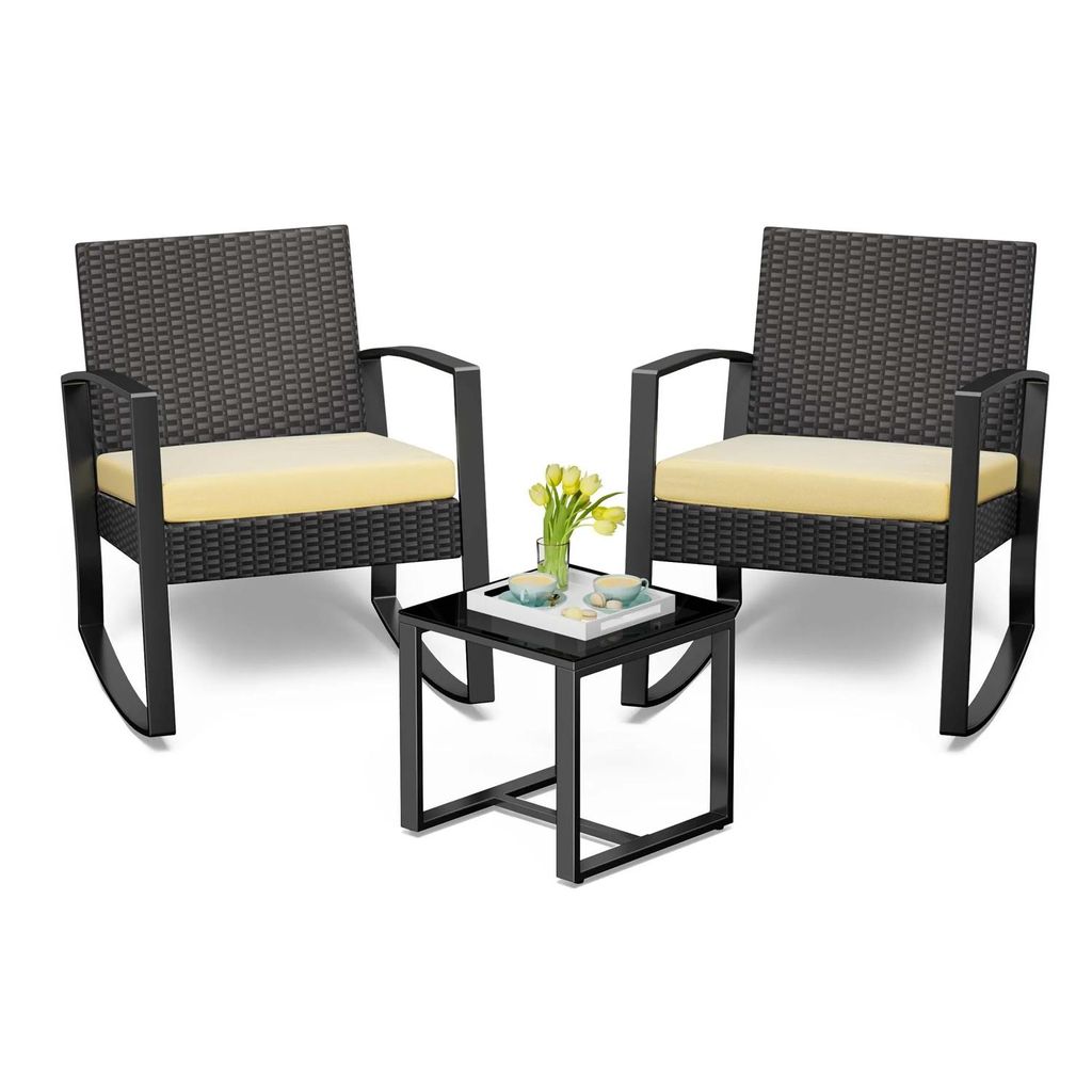 Set da giardino BEALIFE in rattan PE composto da 3 pezzi Immagine del prodotto 