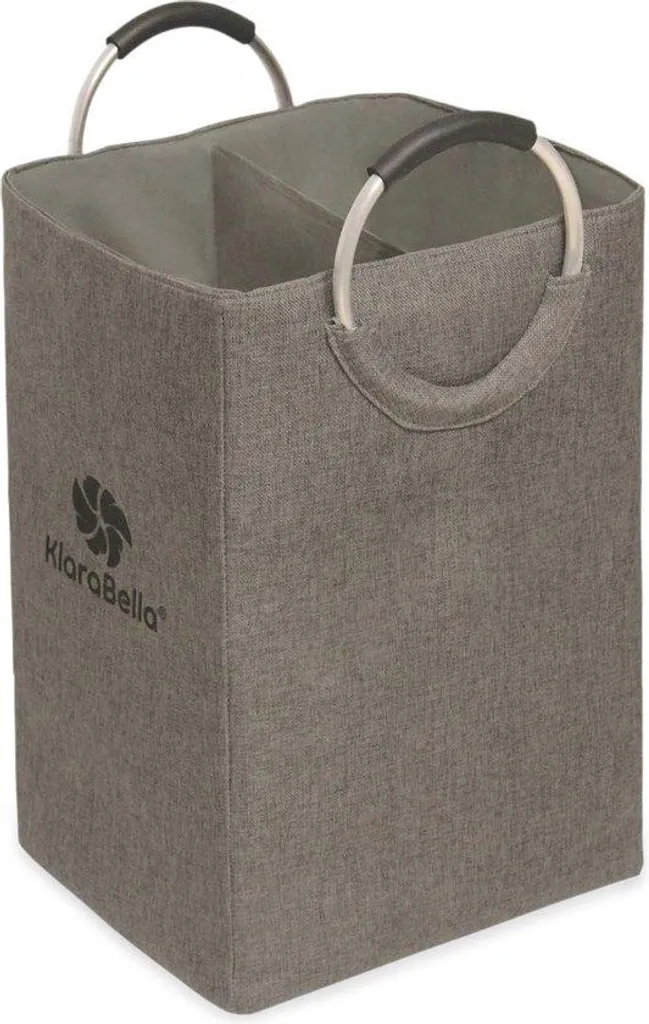 Panier à linge double compartiment pliable 60L en tissu gris robuste