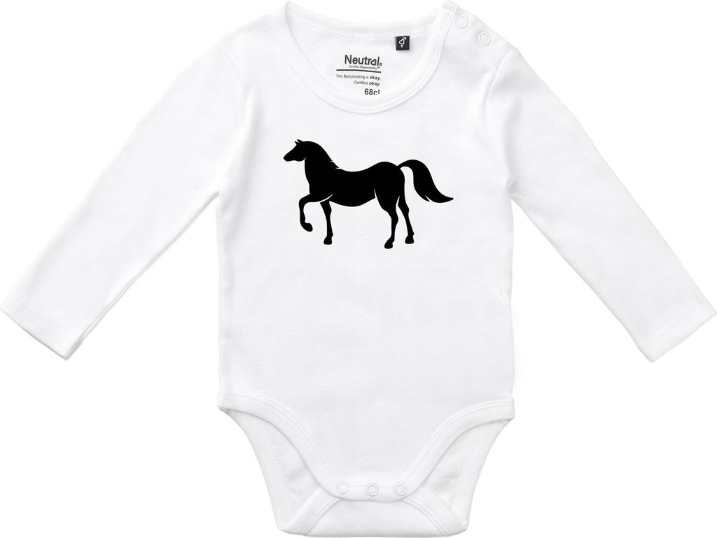 Huuraa Baby Body Pferd Silhouette 74 White Baumwolle Fairtrade Langarmbody Geschenkidee