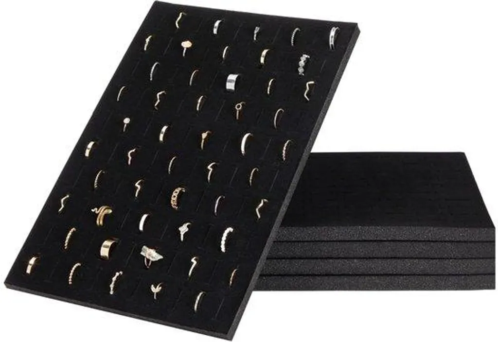 Rangement bagues pour tiroir et vitrine, velours noir 100 fentes, x5
