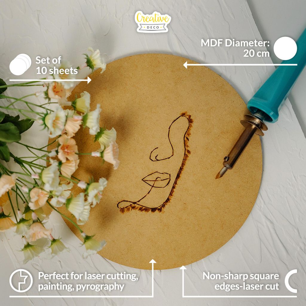 Creative Deco 10 Runde MDF Platten - 20 cm x 20 cm x 0,3 cm - Dünne Holzplatten