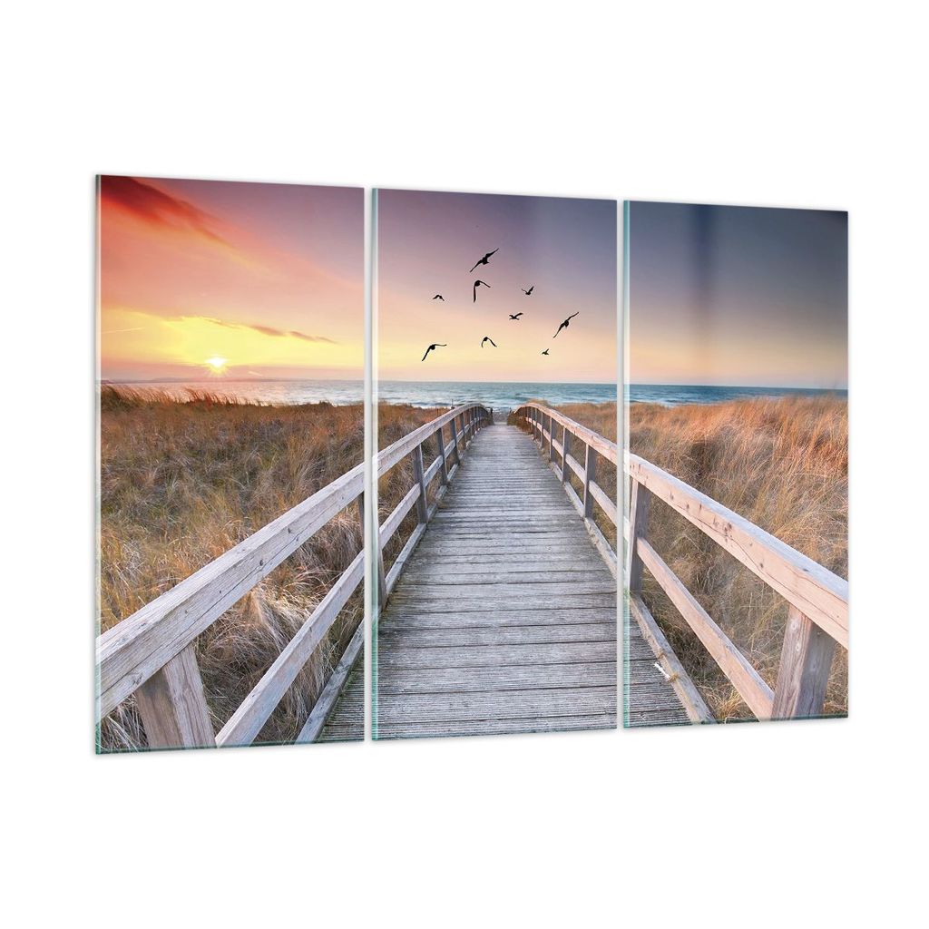 Bilder auf glas - 3 Teile - Eintrag auf der Strand - 105x70cm - Glasbilder - Wandbilder - Bilder - zum Aufhängen bereit - Wanddekoration aus Glas ...